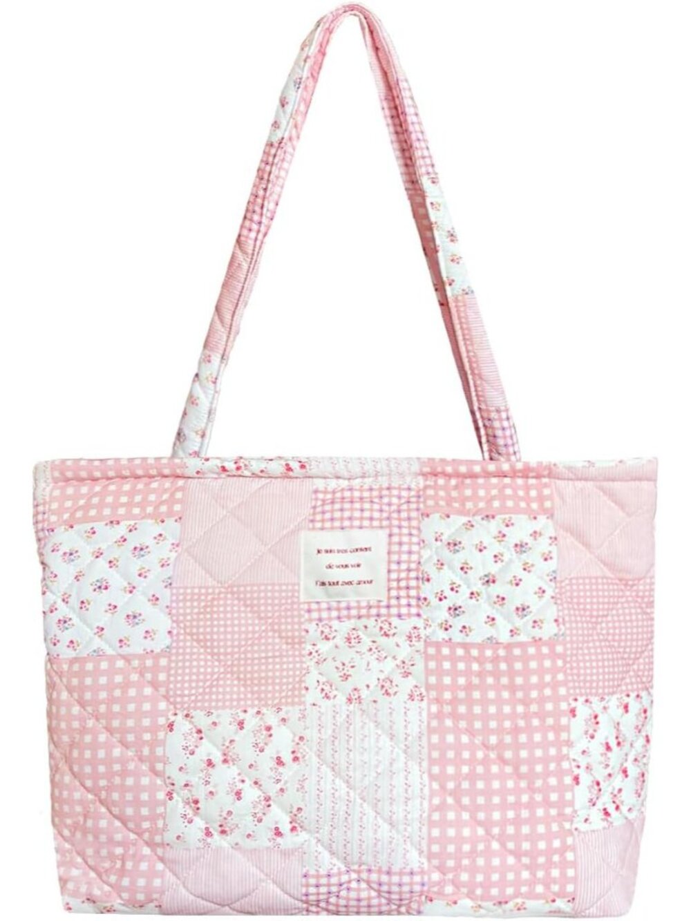 Top Zipper Floral Quilted Bag Small Tote Bag for Women